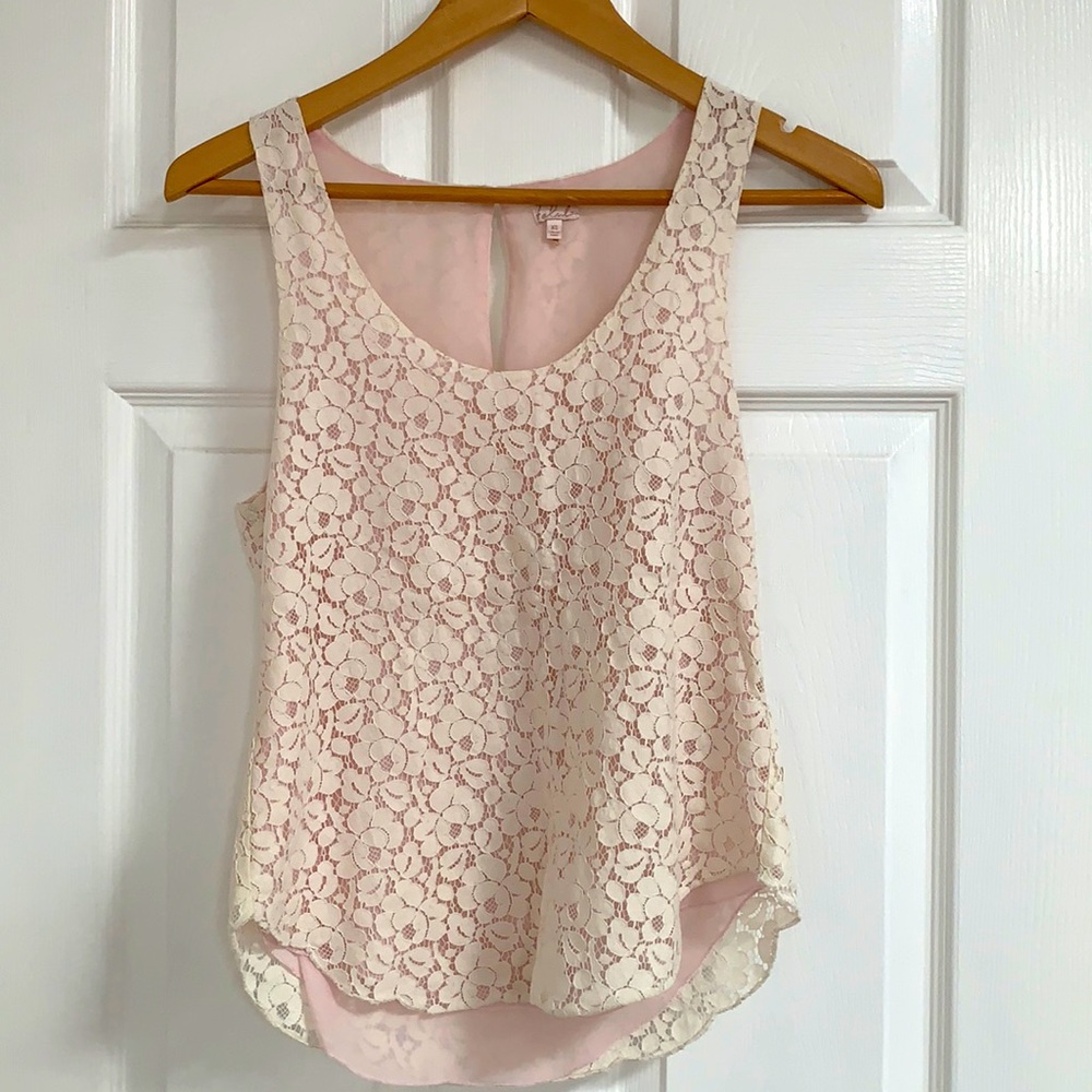 Talula Aritzia Sleeveless Pink Ivory Lace Top